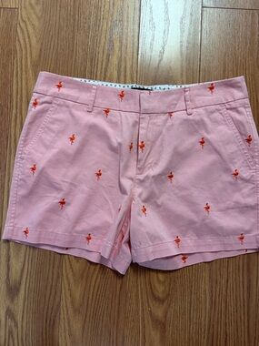 Jones New York Pink Bermuda Shorts with Orange Flamingo Embroidery